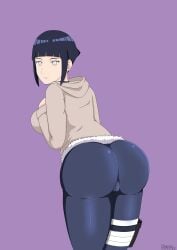 ass ass_focus bending_over big_ass big_breasts bubble_ass bubble_butt dat_ass female female_only from_behind heyrexe highres hyuuga_hinata hyuuga_hinata(genin) legs_together looking_at_viewer looking_back naruto naruto_(classic) naruto_(series) presenting presenting_ass presenting_hindquarters solo solo_focus tight_clothing voluptuous