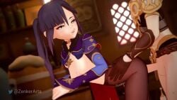 1boy 1girls 3d aether_(genshin_impact) animated ass breasts breasts_out female genshin_impact horny_female male moaning mona_(genshin_impact) partially_clothed sex sex_from_behind sound tagme thick_ass thighs twintails video zenker