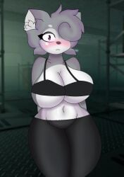 1girls artist_request big_breasts black_pants blue_fur blush blushing bra clothed female female_only furry goth piggy:_book_2 piggy_(game) roblox roblox_game small_bra source_request surprised tagme thick_thighs willow_(piggy) wolf wolf_girl