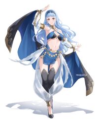 1girls absurdres alternate_costume bangs bare_shoulders black_thighhighs blue_hair blue_hairband blue_skirt blunt_bangs breasts cleavage commentary commission cosplay detached_sleeves female female_only fire_emblem fire_emblem:_three_houses fire_emblem_awakening fire_emblem_warriors:_three_hopes full_body grey_eyes hairband highres large_breasts long_hair long_sleeves looking_at_viewer marianne_von_edmund midriff moja_(rainpoow) navel official_alternate_hairstyle olivia_(fire_emblem) olivia_(fire_emblem)_(cosplay) simple_background skirt solo standing stomach thighhighs thighs very_long_hair white_background