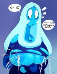 1girls alternate_breast_size big_breasts blue_body blue_diamond_(steven_universe) blue_hair blue_skin blush breast_expansion cartoon_network embarrassed female female_only huge_breasts lactating lactation milf milk solo spakka5 steven_universe wardrobe_malfunction