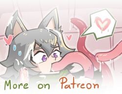 cum cum_in_hair cum_in_mouth cum_on_ear heart heart juztplay patreon patreon_reward purple_eyes rogue_the_wolf_girl_(juztplay) sucking_tentacle sweat sweatdrops tentacle tentacle tentacle_cum tentacle_in_mouth worried worried_expression