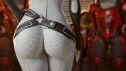 1girls 3boys 3d alien ass ass_focus before_sex big_ass big_butt bluelight blurry_background fat_ass hand_on_hip huge_ass interspecies krogan large_ass mass_effect mass_effect_2 mass_effect_3 miranda_lawson normandy_crew round_ass skimpy skimpy_clothes thick_ass tight_clothing wide_hips