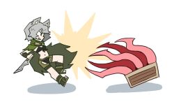 black_bra black_panties cape goggles goggles_around_neck holding_dagger holding_object juztplay leaf_clothing mimic mimic_chest rogue_the_wolf_girl_(juztplay) sandals sfw simple_coloring weapon white_background wolf wolf_ears wolf_girl wolf_humanoid wolf_tail