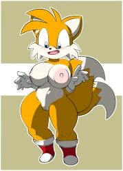 anthro areola big_breasts blue_eyes breasts canid canine clothing erisrenatus female footwear footwear_only fox fur genitals gloves gloves_only handwear handwear_only hi_res humanoid mammal mostly_nude naked_footwear nude pinup pose pussy rule_63 sega shoes shoes_on shoes_only simple_background solo sonic_(series) sonic_the_hedgehog_(series) standing surprise surprised_expression tails tailsko thick_thighs video_games white_background white_body white_fur wide_hips yellow_background yellow_body yellow_fur