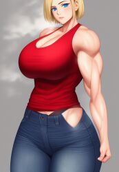 1girls ai_generated bare_arms bare_shoulders biceps blonde_hair blue_eyes blue_mary cleavage huge_breasts jeans king_of_fighters large_breasts looking_at_viewer muscle muscles muscular muscular_arms muscular_female red_tank_top short_hair snk stable_diffusion steam steaming_body sweat tank_top thick_thighs voluptuous voluptuous_female wide_hips