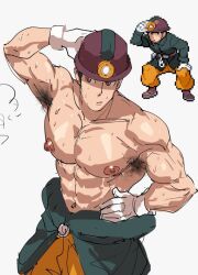 1boy abs armpit_hair armpits gloves male male_nipples male_only miner mining_helmet muscles musk nioseptem nipples npc_trainer pokemon pokemon_bw shirtless solo solo_male sweaty worker_(pokemon) worker_(pokemon_bw)