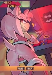 amy_rose annoyed anthro anthro_focus ass black_nose black_pupils black_sclera blue_body bottomless clothed clothing detailed_background dress duo eulipotyphlan female female_focus femdom footwear frown fur gameplay_mechanics genitals grey_body hair half-closed_eyes hedgehog hi_res looking_at_viewer looking_back looking_down low-angle_view machine male mammal metal_sonic narrowed_eyes no_underwear nose_spike pinball_machine pink_body pink_clothing pink_dress pink_footwear pink_fur pink_hair pink_hairband pink_shoes png pupils pussy red_eyes robot sega senshion shoes solo_focus sonic_(series) sonic_the_hedgehog_(series) tan_body tan_fur tan_inner_ear waiting white_clothing white_dress white_footwear white_pupils white_shoes yellow_inner_ear