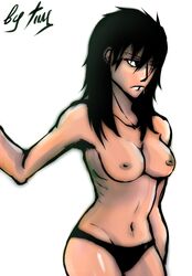 black_hair black_panties breasts female female_only human katekyo_hitman_reborn! levi_a_than nipples pale_skin rule_63 solo standing tagme topless white_background