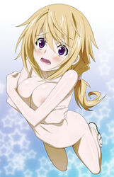 blush breasts charlotte_dunois covering highres infinite_stratos large_breasts mokke nipple nipples nude nude_cover