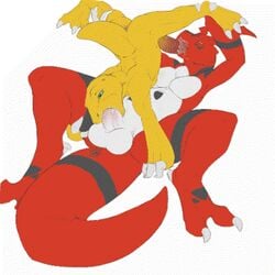 69 agumon animated anthro digimon fellatio guilmon interspecies male male_only narse nude penis size_difference tagme