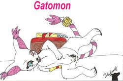 black_nose blackwolf blue_eyes color digimon female female_only fur furry furry_ears furry_tail gatomon glove paw pointy_ears solo tail tongue tongue_out white_fur wink