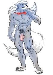 abs animaniacs anthro bowtie color front_view fur furry male male_only muscles nipples nude penis solo standing tagme wilford_wolf