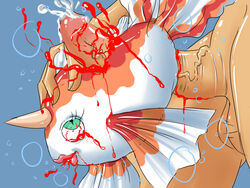 bleeding blood blood_stain color cum disgusting eyes goldeen gore green_eyes guro horn impalement injury interspecies male nudity open_eyes penis pokemon pokemon_rgby pokephilia puncture side_view unknown_gender wound zoophilia