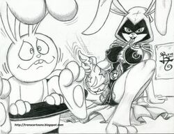 1boy 1futa alec bunny bunny_raven crossover dc dc_comics disney futa_on_male futanari intersex monochrome nipples penis pixar rabbit rachel_roth raven_(dc) rlg teen_titans