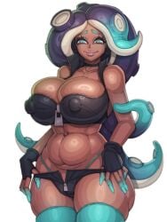 1girls armwear big_breasts black_choker black_shorts blue_thighhighs blue_thong bottomwear breasts choker collarbone dark-skinned_female erect_nipples female female_only gloves green_eyes hips hourglass_figure huge_ass lips long_hair lycra_(artist) marina_(splatoon) nintendo nipple_bulge nipples nipples_visible_through_clothing octoling shorts smile solo solo_female splatoon tentacle tentacle_hair thick_lips thick_thighs thighhighs thighs thong tight_clothing topwear venus_body voluptuous wide_hips