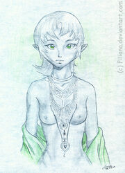 breasts elf female female_only front_view ilia looking_at_viewer monochrome pointy_ears solo straight_hair tagme the_legend_of_zelda twilight_princess