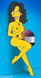 accurate_art_style breasts color female female_only helmet human julia_(the_simpsons) leaning nipples nude on_one_foot pat_kassab solo tagme the_simpsons