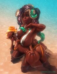 2girls animated anus ass ass_grab bikini bimbo_lips colored dark_skin ecchioni female frye_(splatoon) huge_breasts inkling marina_(splatoon) micro_bikini no_sound octoling pistol pussy sling_bikini splatoon video weapon