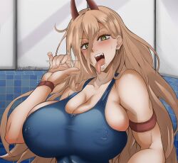 chainsaw_man color_edit demon female female_only huge_breasts jet_puri mikleodeus power_(chainsaw_man) tongue tongue_out