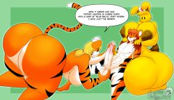 2022 anthro ass balls big_balls big_breasts big_butt big_dom_small_sub big_penis breasts dialogue digital_media_(artwork) dominant dominant_female english_text felid female fur genitals group handjob hi_res huge_breasts huge_butt huge_cock huge_hips huge_thighs hunter_(the-urban-tiger) hyper hyper_butt hyper_hips lagomorph leporid male male/female mammal masterj291 nude nurse orange_body orange_fur pantherine penile penis poster_bun_bun rabbit sex shunchun_(the-urban-tiger) size_difference text thick_thighs tiger trio wide_hips yellow_body yellow_fur