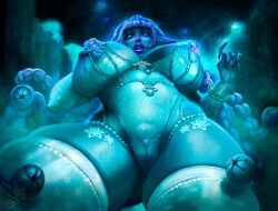 1girls alien alien_girl big_breasts blue_skin female hairy_pussy huge_breasts mister69m shiny_skin thick_thighs wide_hips