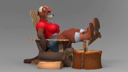 3d animated anthro axe bambookat beaver boots female furry sitting solo tagme video wood wooden_chair