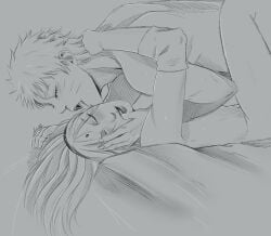 1boy1girl bandaged_arm bandages black_and_white blush boruto:_naruto_next_generations finger_in_mouth hairband half-closed_eyes hugging implied_sex licking licking_ear licking_face licking_partner long_hair lying_on_back lying_on_person male/female missionary missionary_position moaning naked narusakuart naruto naruto_(series) sakura_haruno sex short_hair straight sweat sweatdrop thumb_in_mouth upper_body uzumaki_naruto