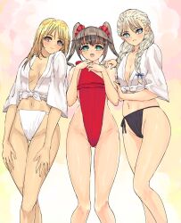 3girls blush female female_only fundoshi happi loincloth multiple_girls smiling yamakasa