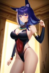 1girls ai_generated animal_ears bad_hands breasts egyptian egyptian_clothes female genshin_impact hi_res hips huge_breasts kemonomimi large_breasts light-skinned_female light_skin long_hair nai_diffusion purple_eyes purple_hair raiden_shogun slim_waist smile stable_diffusion thick_thighs thighs wide_hips