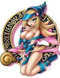 blush boots breasts clothing collar dark_magician_girl eyelashes female green_eyes hair hat open_mouth rilex_lenov yu-gi-oh!