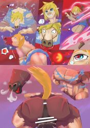 abs absurd_res anthro anus ass balls blonde_hair blonde_mane blue_eyes bodily_fluids bottomwear breath_of_the_wild brown_body brown_fur censored clothing corruption equid equine fingers footwear fur genitals growth hair haizuru heart hi_res hooved_fingers hooves horse human humanoid hylian link male mammal mane melee_weapon moon muscle_growth nintendo pants pecs red_eyes shoes solo sweat sword the_legend_of_zelda tongue tongue_out torn_clothing transformation transformation_sequence video_games weapon