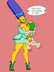 cling huge_breasts marge_simpson maxtlat motorboating pointy_ears small_but_hung smothering text the_simpsons