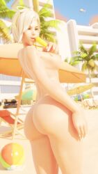 1girls 3d 3d_(artwork) angela_ziegler ass beach big_ass big_butt blizzard_entertainment blonde_hair blonde_hair_female breasts female female_only green_eyes green_eyes_female ice_cream jdv large_ass large_breasts mercy nipples outside overwatch overwatch_2 solo_female thick_thighs