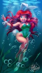 14-bis 1girls ariel bunnysuit covered_navel disney disney_princess female high_heels human large_ass large_breasts leotard ocean sea swimming the_little_mermaid thick_thighs underwater water wide_hips