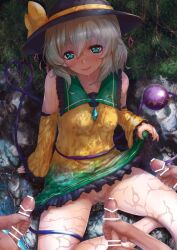 1girls 3boys blue_eyes hat koishi_komeiji skirt_lift tagme touhou yamataka