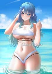 1girls blue_hair breasts commission female female_only genm7 looking_at_viewer original original_character solo solo_female