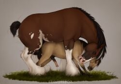 anal anal_sex animal_genitalia animal_penis balls big_balls black_hair brown_body brown_fur clydesdale draft_horse duo equid equine equine_penis erection fenn.perrox feral feral_on_feral feral_penetrated feral_penetrating feral_penetrating_feral fur genitals grass hair hi_res horse male male/male male_penetrated male_penetrating male_penetrating_male mammal mane medial_ring outside penetration penis plant sex size size_difference