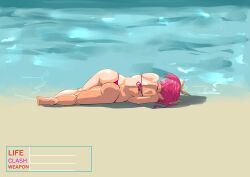 beach corpse death female_death micro_bikini on_side pink_hair splatter_beach twintails