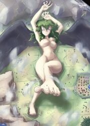 blue_eyes breasts completely_nude female fire_emblem fire_emblem:_radiant_dawn gamesquid giantess green_hair laguz_(race) large_breasts medium_hair nintendo nude nude_female vika_(fire_emblem) wings