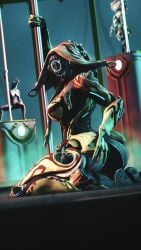 3d 3girls alien alien_girl armor ass breasts ember_(warframe) female female_only hand_on_ass hbnoob helmet ivara_(warframe) kneeling looking_at_viewer nyx_(warframe) pole stripper_pole thick_thighs warframe