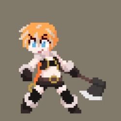 animated axe holding_axe holding_object holding_weapon juztplay orange_hair pixel pixel_(artwork) pixel_art pixelated ponytail sfw video warrior_girl_(juztplay) white_hair_stripe