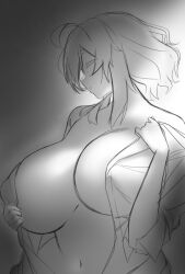 big_breasts black_and_white closed_eyes half_naked insomnia-chan_(kaynimatic) kaynimatic short_hair