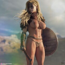 1girls blonde_hair breasts female female_only jayemm nord shield shieldmaiden slushe_(website) tagme weapon