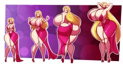 ass_expansion bimbo bimbofication blonde_hair breast_expansion cocktail_dress dress female hair_growth huge_ass huge_breasts long_hair navel thick_thighs thigh_expansion transformation transformation_sequence wide_hips