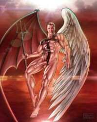 angel big_dick boner devil erect_penis erection flying hard_on male male_only milkypeach232 muscles muscular muscular_male veiny_penis wings_folded