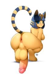 1futa 2022 animal_crossing ankha ankha_(animal_crossing) anthro anthro_only anus artist_name ass backsack balls big_balls big_penis blue_eyes blue_hair breasts cat_ears cat_tail crouching dickgirl domestic_cat felid feline felis fur furry futa_only futa_sans_pussy futanari genitals hair hi_res horny huge_cock humanoid_genitalia humanoid_penis intersex looking_at_viewer looking_back looking_back_at_viewer mammal marblesoda markings nintendo nude nude_futanari penis perineum raised_tail short_hair side_boob signature simple_background solo squatting striped_markings striped_tail stripes tail tail_markings taint uraeus video_games white_background yellow_body yellow_fur