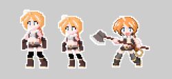 axe grey_background holding_axe holding_object holding_weapon juztplay open_mouth orange_fur pixel pixel_art pixelated sfw warrior warrior_girl_(juztplay) white_hair_stripe white_outline