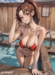 ai_generated big_breasts bikini cleavage king_of_fighters mai_shiranui ponytail pool shenglw