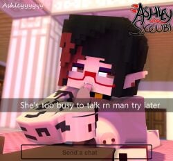 1boy 1boy1girl 1girls 3d angel-matty ashley_succubi black_hair breasts cuck demon_girl elf_ears erect_nipples erect_penis female glasses handjob human humanoid licking_penis looking_at_partner looking_at_viewer male mine-imator minecraft multicolored_hair pierced_nipples red_eyes straight succubus tattooed_arm tongue tongue_out you